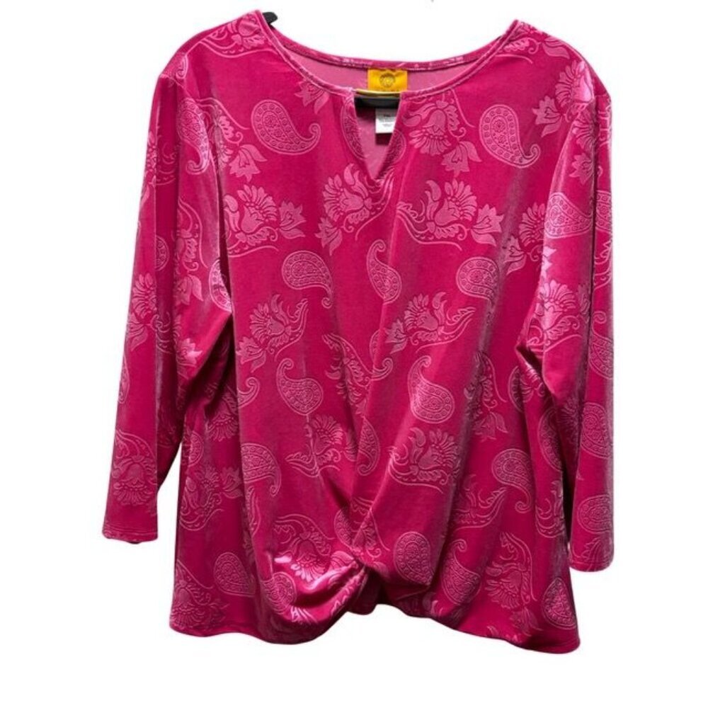Ruby Rd Petite Paisley Twist-Front Velvet Top PXL  3/4 Sleeve Womens Blouse